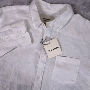 Thom Aaron Mens White 100% Linen Long Sleeve Button Down Shirt XL New